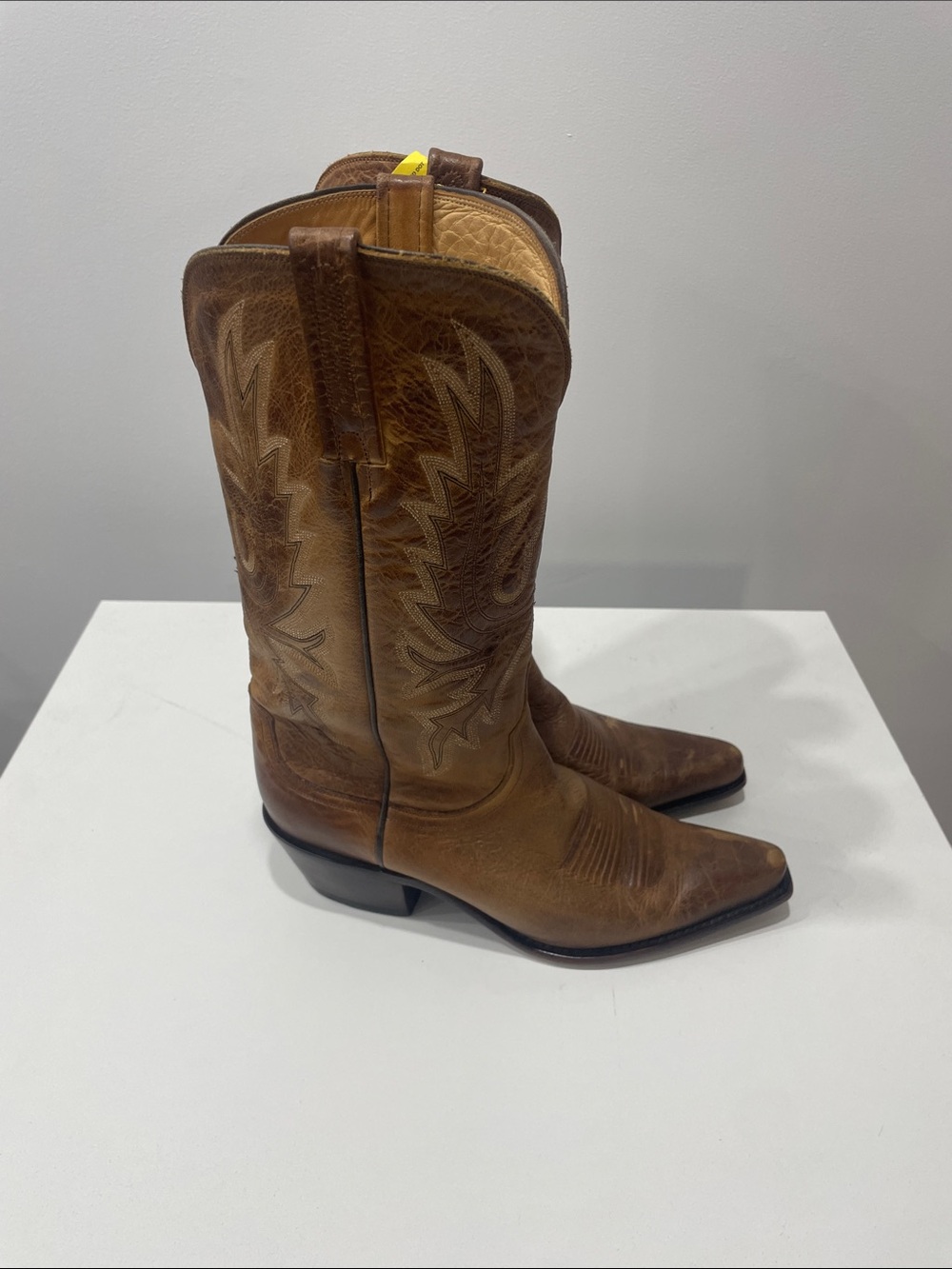 Men's Brown Leather Western Cowboy Boots with Embroidered Shaft